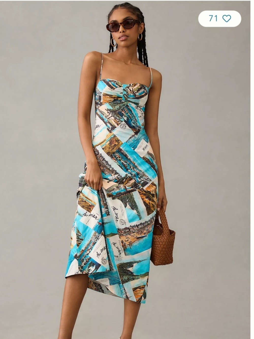 Anthropologie Maeve Printed Post Card Slip Dress